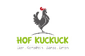 Kundenlogo, grüner Namen mit krähendem Hahn in schwarz darüber