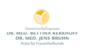 Kundenlogo für Gynäkologie, blauer Schriftzug mit orangefarbenen Kreis