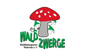 Kundenlogo eines Kindergartens. Illustration Fliegenpilz mit Schriftzug darunter
