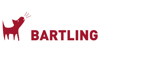 Logo Bartling Media GmbH mit Hund vor dem Namen und weißem Schatten