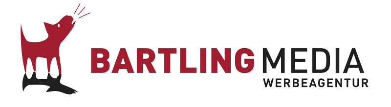 Logo Bartling Media GmbH mit Hund vor dem Namen und schwarzem Schatten